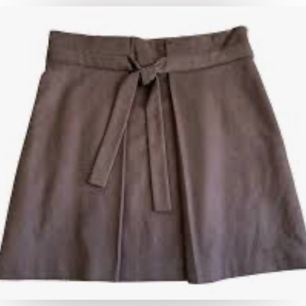 Milly Brown A-Line  Wool Mini Skirt with Tie Front
